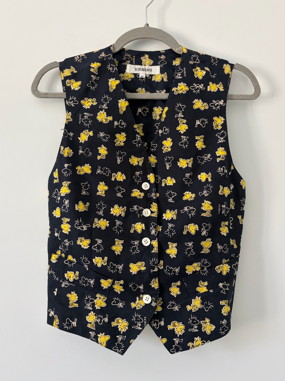 Vintage Iceberg 90s Sleeveless Black Yellow Vest Woodstock Peanuts Collab 40/ S